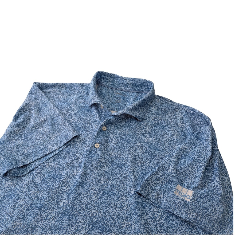 Johnnie-O Mens XXL Blue Floral Performance Polo Shirt MGA‎ Logo Short Sleeve